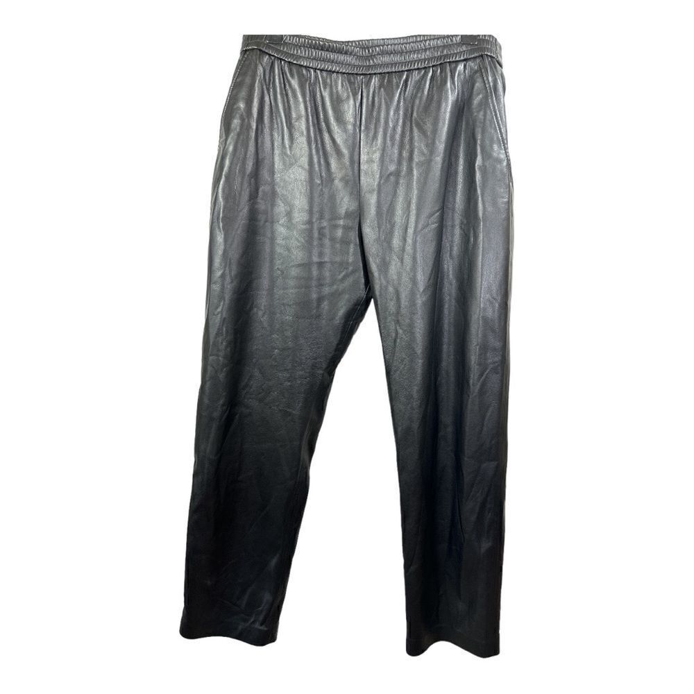 HUGO BOSS Women's Faux Leather Cropped Trouser Pants Black Size 10